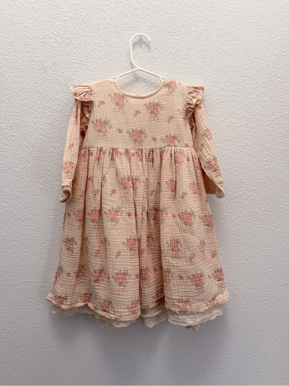 Wild Wawa Girls' Floral Ruffled Long-Sleeve Dress in Parfait Pink